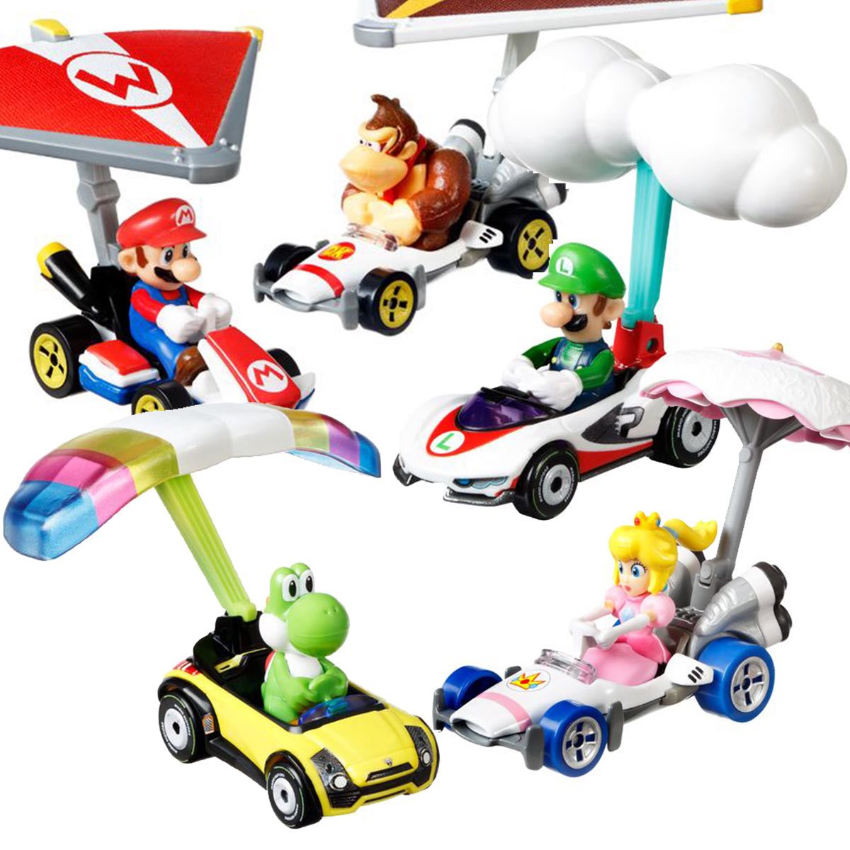 Hot Wheels Mario Kart Diecast Glider Vehicle Pack, 8 Action Figure Set 