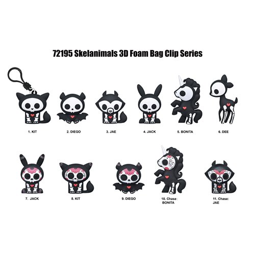 Skelanimals 3D Foam Bag Clip Random 6-Pack