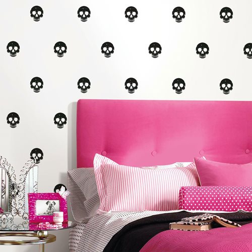 Cruella Glamour Skulls in Black Peel and Stick Wallpaper