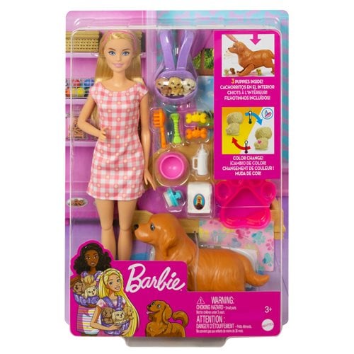 Barbie Doll with Blonde Hair and Newborn Pups Playset