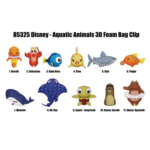 Disney Aquatic Animals 3D Foam Bag Clip Display Case of 24