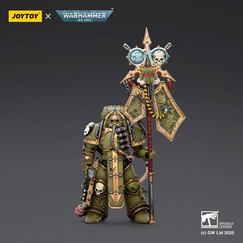 Joy Toy Warhammer 40,000 Death Guard Plague Marine lcon Bearer with Boltgun and Plague Knife 1:18 Sc