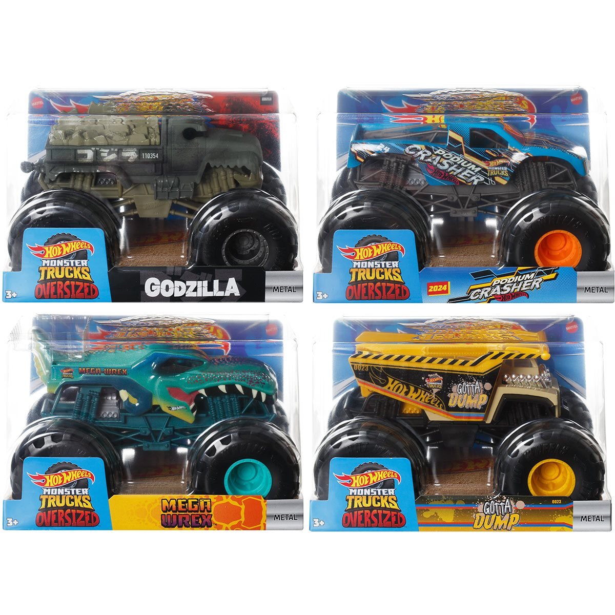 Hot Wheels Monster Trucks 1:24 Scale 2023 Mix 3 Vehicle Case of 4
