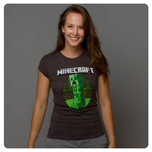 Women's Minecraft Creeper Face T-Shirt - Athletic Heather - 2X Large