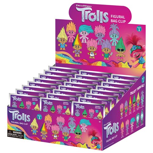 Trolls Good Luck Trolls 3D Foam Bag Clip Display Case of 24