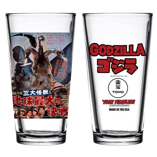 Godzilla vs King Ghidorah 1964 Movie Poster Toon Tumbler Pint Glass