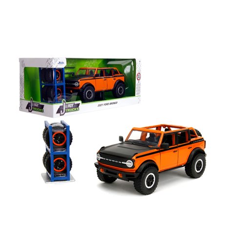 Just Trucks 2021 Ford Bronco Orange 1:24 Scale Die-Cast Metal Vehicle with Tire Rack