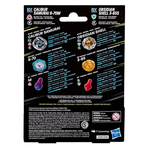 Beyblade X Calibur Samurai 6-70M BX & Obsidian Shell 3-85S BX Dual Pack Set