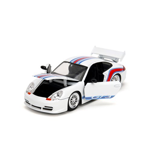Hyper-Spec Porsche 911 GT3 996 White with Red Stripes 1:24 Scale Die-Cast Metal Vehicle