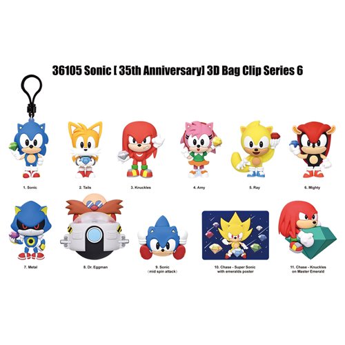 Sonic the Hedgehog 35th Anniversary Series 6 3D Foam Bag Clip Display Case of 24