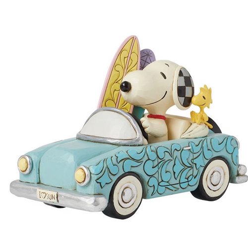 Peanuts Snoopy and Woodstock in Surfboard Car By Jim Shore Statue