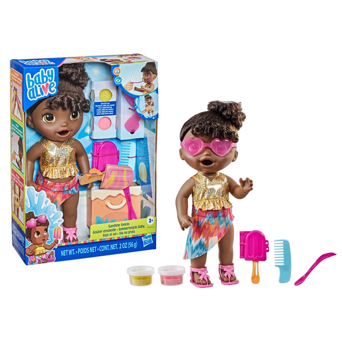 Baby Alive Sunshine Snacks - with Summer-Themed Doll Accessories - Black  Hair