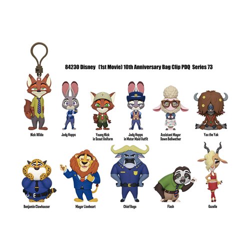 Zootopia 10th Anniversary Series 73 3D Foam Bag Clip Display Case of 24