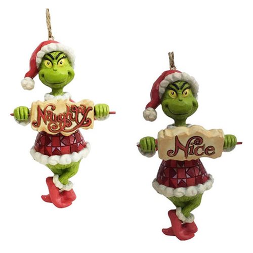 Dr. Seuss The Grinch Grinch with Naughty Nice Sign Ornament by Jim Shore