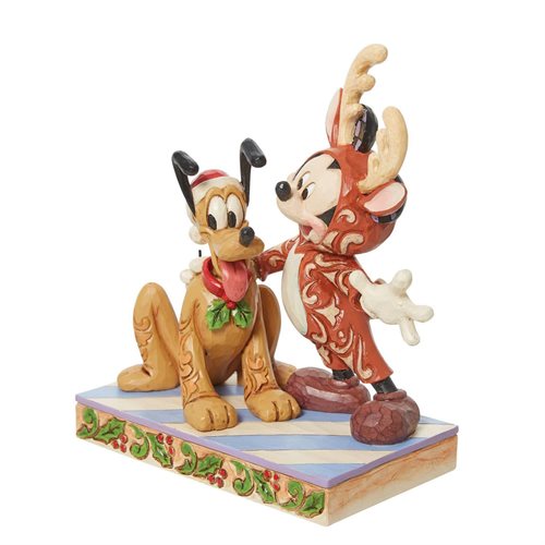 Disney Traditions Mickey Mouse Reindeer and Pluto Santa Statue