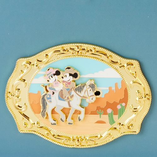 Western Mickey and Minnie Belt Buckle 3-Inch Collector Box Pin