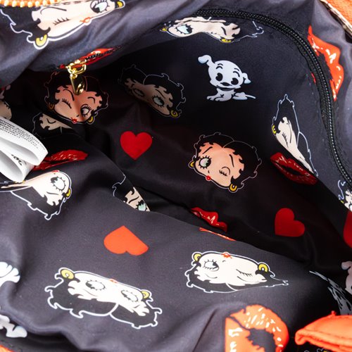 Betty Boop Kisses and Hearts Padded Nylon Baguette Bag with Webbing Strap