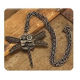 Steampunk Antique Dragonfly Gear Necklace