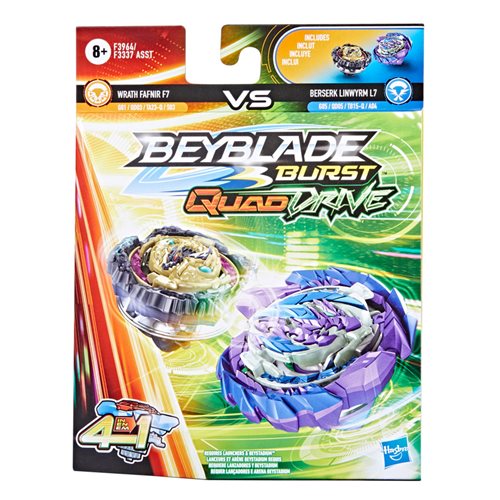 Beyblade Burst QuadDrive Wrath Fafnir F7 and Berserk Linwyrm L7 Spinning Top Dual Pack
