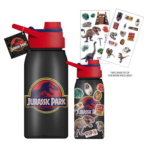 Jurassic Park Logo 20 oz. Plastic Sports Bottle with Sticker Sheet
