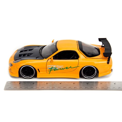 JDM Tuners 1993 Mazda RX-7 FD HKS Yellow Orange 1:24 Scale Die-Cast Metal Vehicle