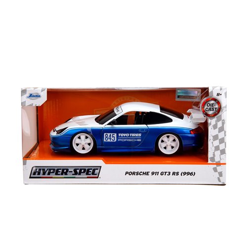 Hyper-Spec Porsche 911 GT3 RS 996 Candy Blue and White 1:24 Scale Die-Cast Metal Vehicle