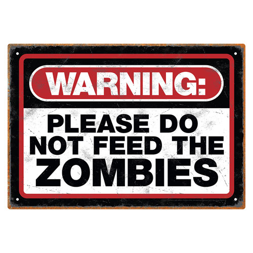 Zombie Warning Tin Sign - Entertainment Earth
