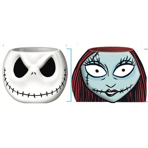 The Nightmare Before Christmas Jack and Sally Mini Ceramic Sculpted Cup Set of 2