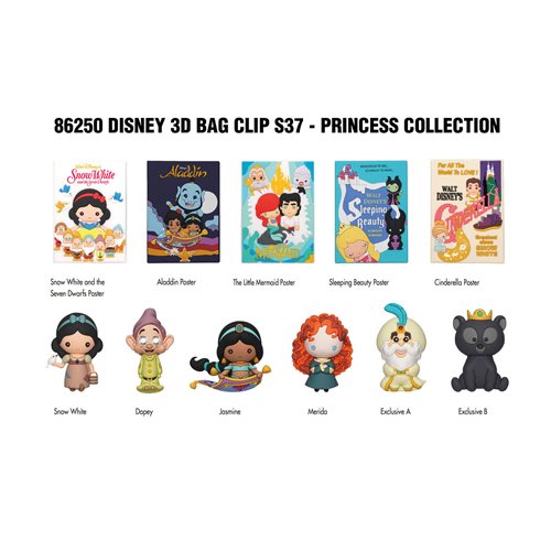 Disney Princess Collection 37 3D Foam Bag Clip Random 6-Pack