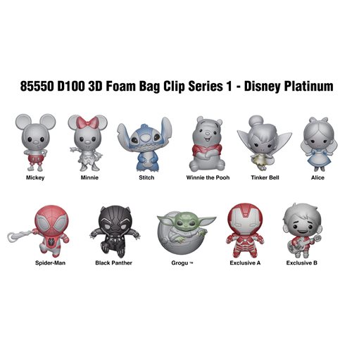Disney 100 Platinum 3D Foam Bag Clip Display Case of 24