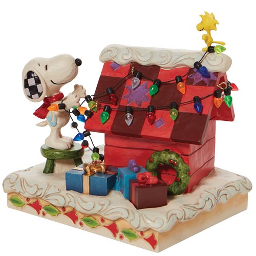 Peanuts Snoopy with Woodstock Decorating Doghouse Statue