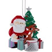 Rudolph the Red-Nosed Reindeer and Santa Claus with Tree 4-Inch Resin Ornament