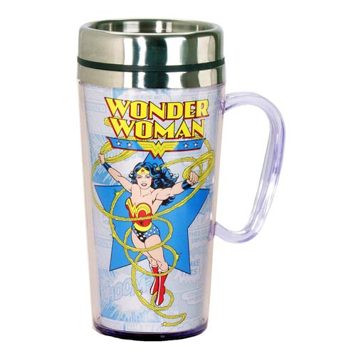 Wonder Woman Comic Panel White Insulated Travel Mug with Handle
