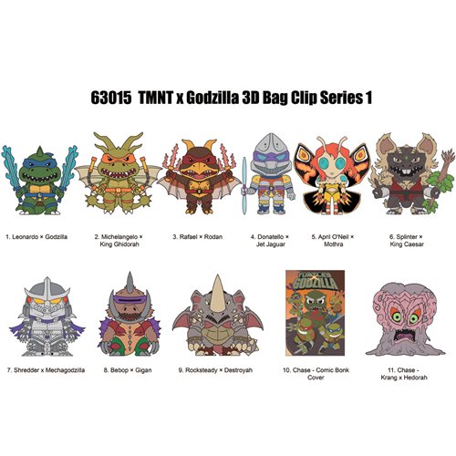 Teenage Mutant Ninja Turtles x Godzilla 3D Foam Bag Clip Display Case of 24