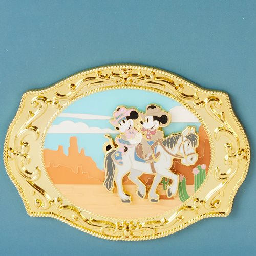 Western Mickey and Minnie Belt Buckle 3-Inch Collector Box Pin