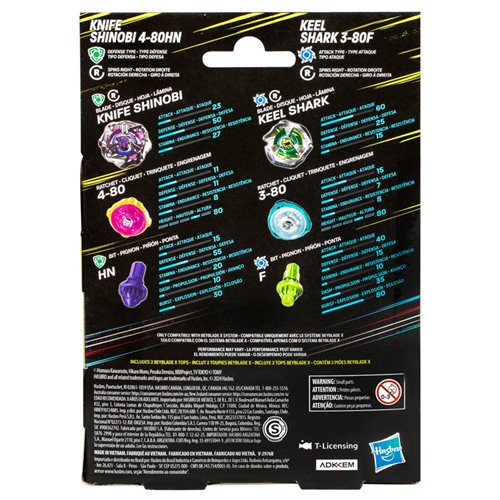 Beyblade X Knife Shinobi 4-80HN and Keel Shark 3-80F Dual Pack Set with 2 Right-Spinning Tops