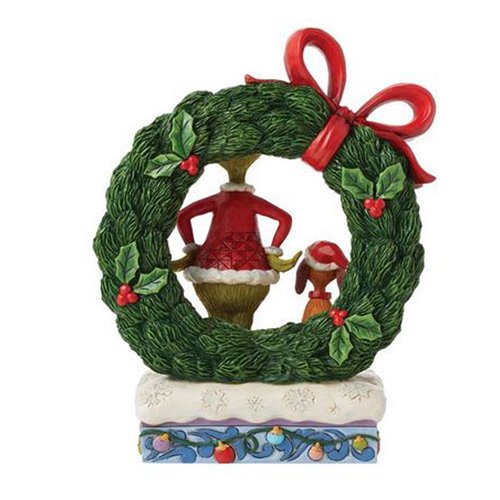 Dr. Seuss Grinch & Max in Wreath By Jim Shore Statue