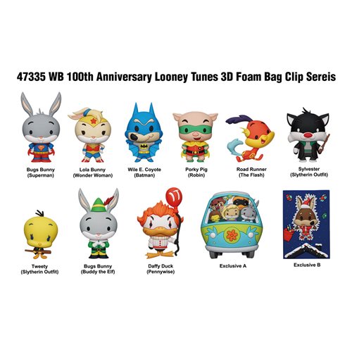 WB 100th Anniversary Looney Tunes 3D Foam Bag Clip Random 6-Pack
