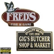 Dexter: New Blood Fred’s Fish and Game & Gig's Butcher Shop Enamel Pin Set - Entertainment Earth Exclusive