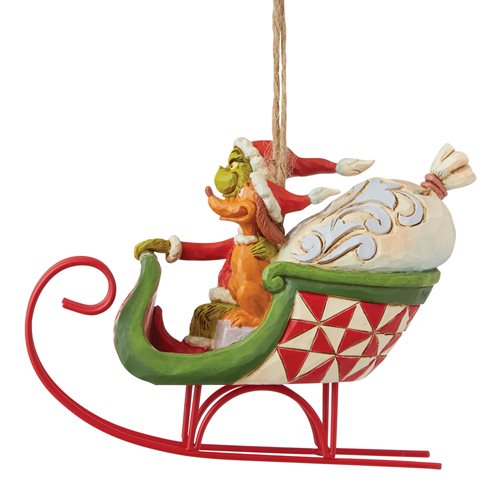 Dr. Seuss The Grinch Grinch and Max in Sleigh by Jim Shore Holiday Ornament