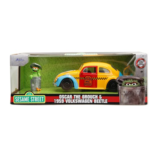 Sesame Street 1959 Volkswagen Beetle 1:24 Scale Die-Cast Metal Vehicle with Oscar the Grouch Figure