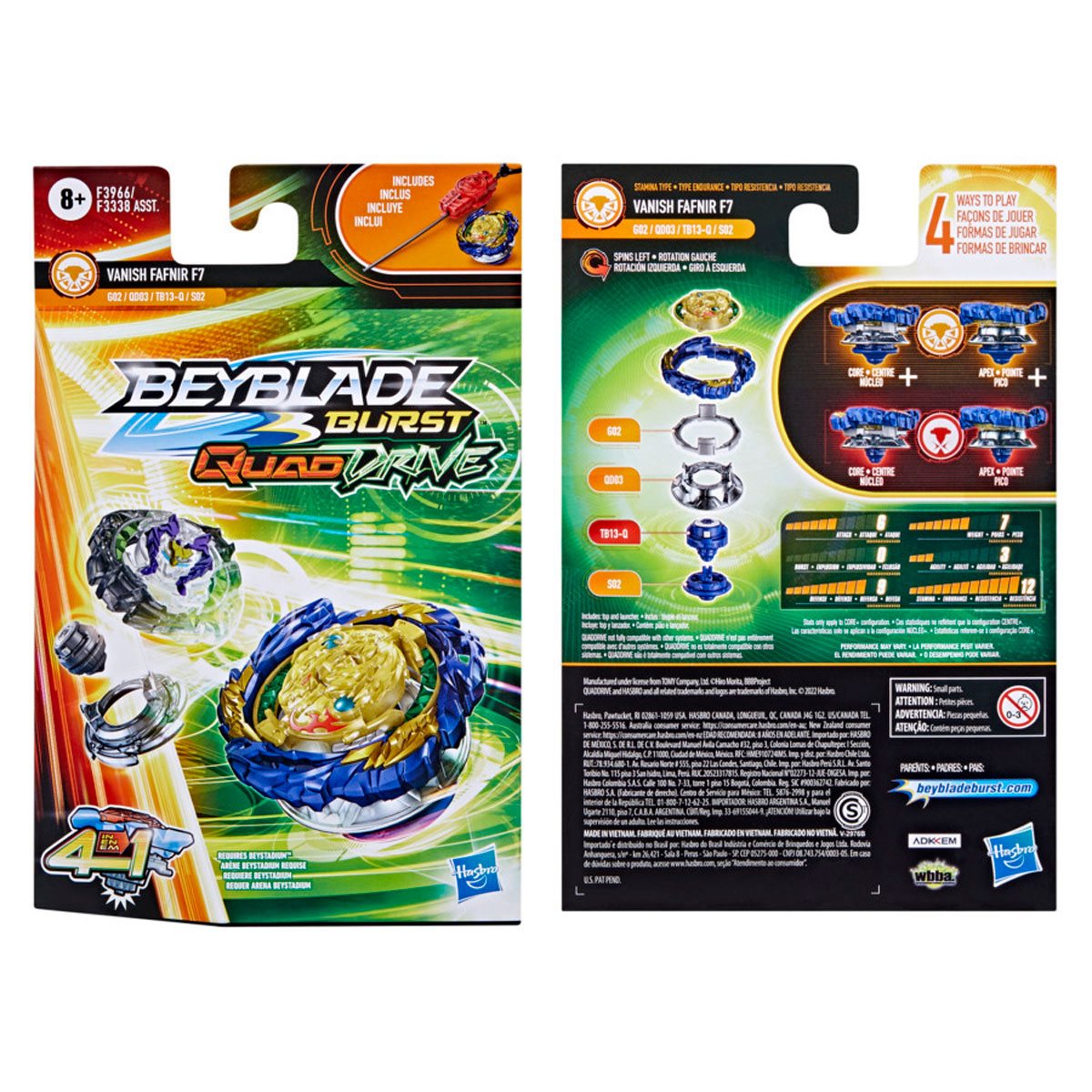 Beyblade Burst QuadDrive Vanish Fafnir F7 Spinning Top Starter Pack --  Battling Game Top Toy with Launcher - Beyblade