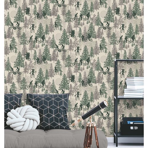 Stranger Things Hawkins Taupe/Green Peel and Stick Wallpaper