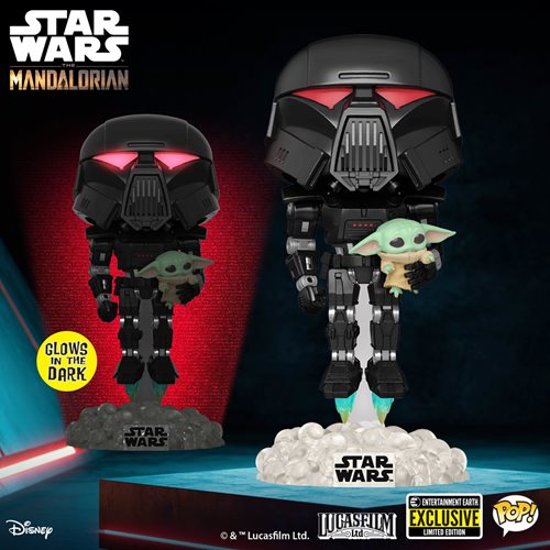 Star Wars: The Mandalorian Dark Trooper with Grogu Glow-in-the-Dark Pop! Vinyl Figure - Entertainment Earth Exclusive