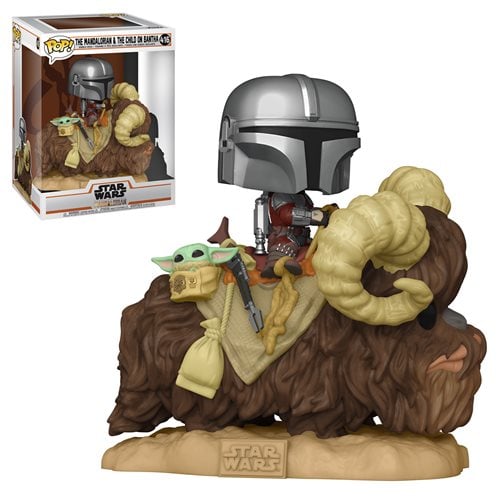 Star Wars: The Mandalorian Mando on Bantha with Child in Bag Deluxe Pop! Vinyl Figure