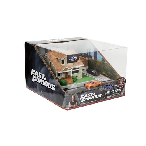 Fast and Furious Nano Scene Hollywood Rides Dom Torretto's House and Die-Cast Metal Vehicle Playset