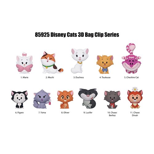 Disney Cats 3D Foam Bag Clip Random 6-Pack