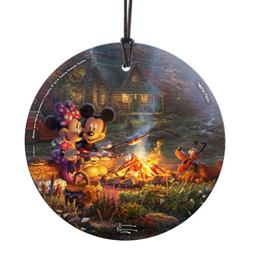 Mickey Mouse and Minnie Mouse Sweetheart Campfire Thomas Kinkade StarFire Prints Hanging Glass Print
