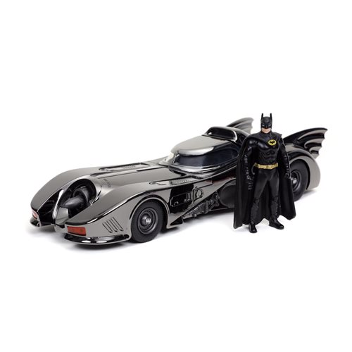 Batman 1989 Movie Batmobile Black Chrome Finish 1:24 Scale Die-Cast Metal Vehicle with Mini-Figure - Exclusive