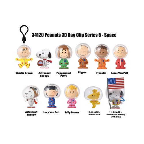 Peanuts Space Theme Series 5 3D Foam Bag Clip Display Case of 24